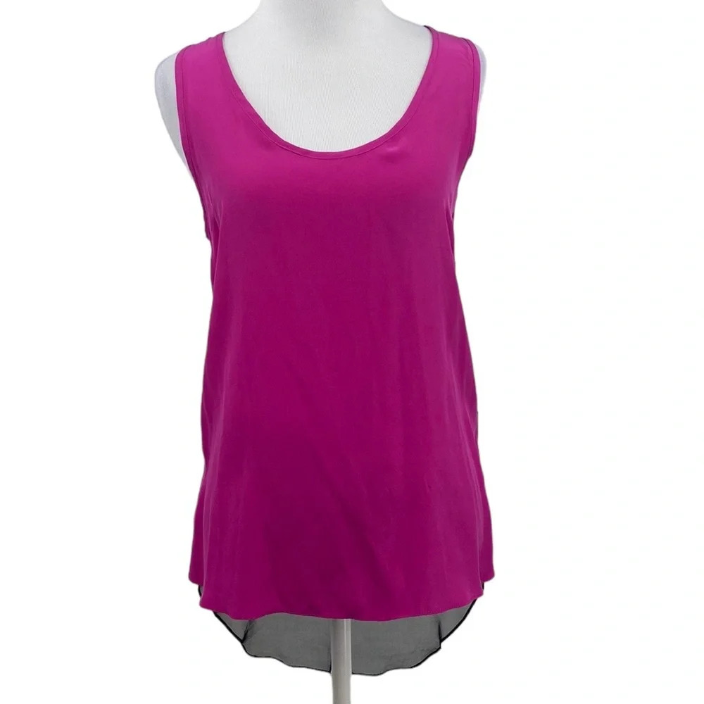 Waverly Grey Tank Top Silk Sheer Back Womens Size XS Pink Black Sleeveless Scoop
